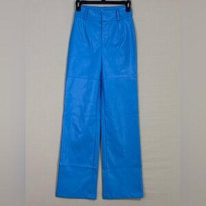 Meshki Sima Faux Leather High Waist Wide Leg Pants Azure XS